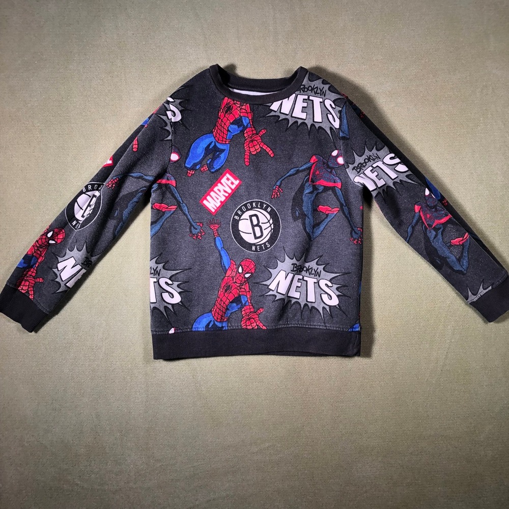 Primark Marvel Spider-Man Brooklyn Nets Kids 7-8Y Grey Graphic Sweatshirt NBA